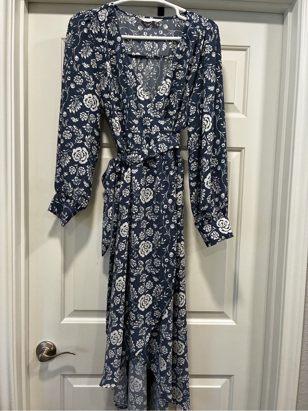 LC Lauren Conrad Navy and White Floral Wrap Maxi Dress